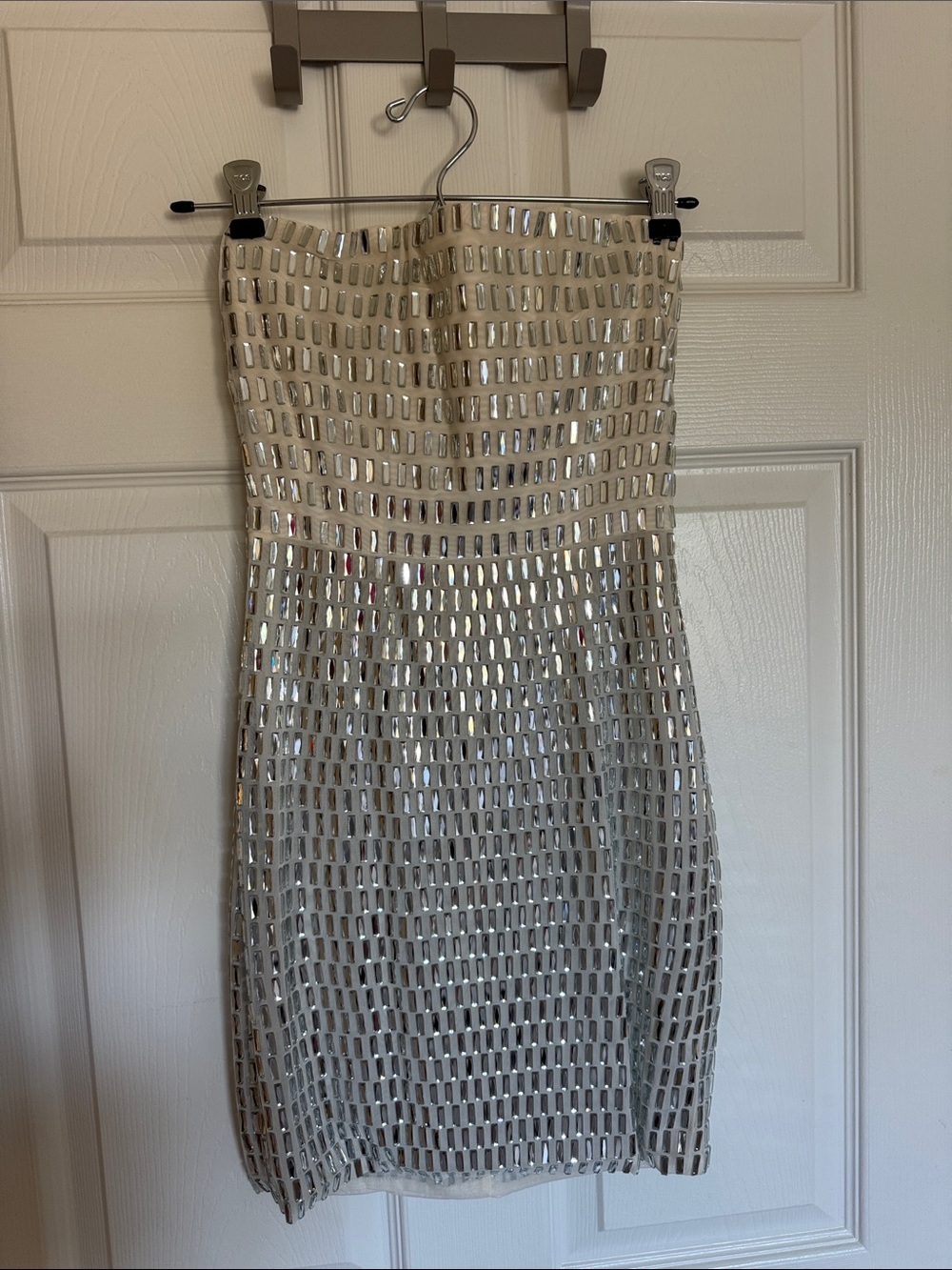Oh Polly Strapless Ivory Sequin Mini Dress